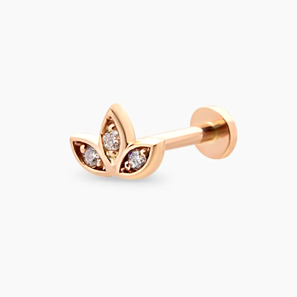 Mini Lotus Pırlanta Taşlı Rose Altın Piercing