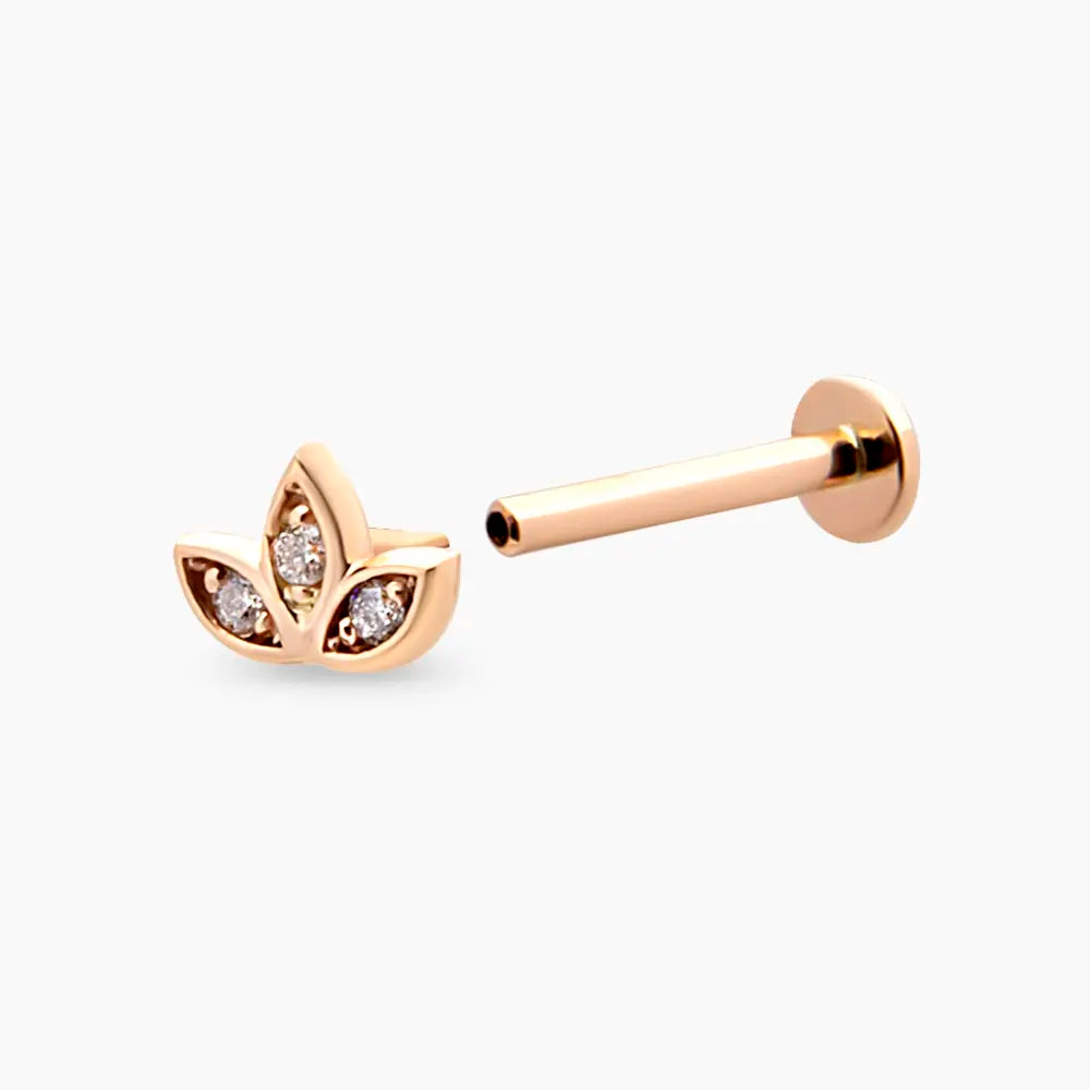 Mini Lotus Pırlanta Taşlı Rose Altın Piercing