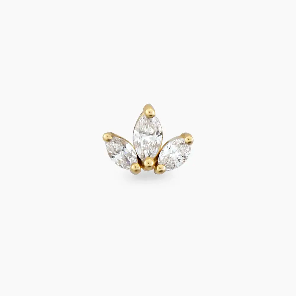 Mini Lotus Pırlanta Taşlı Sarı Altın Piercing