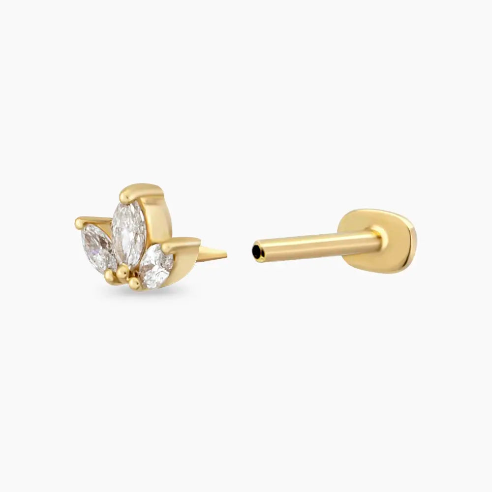 Mini Lotus Pırlanta Taşlı Sarı Altın Piercing
