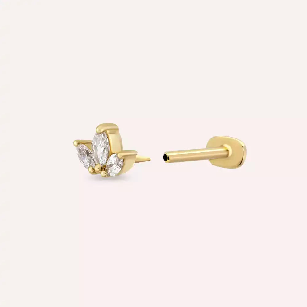 Mini Lotus Pırlanta Taşlı Sarı Altın Piercing