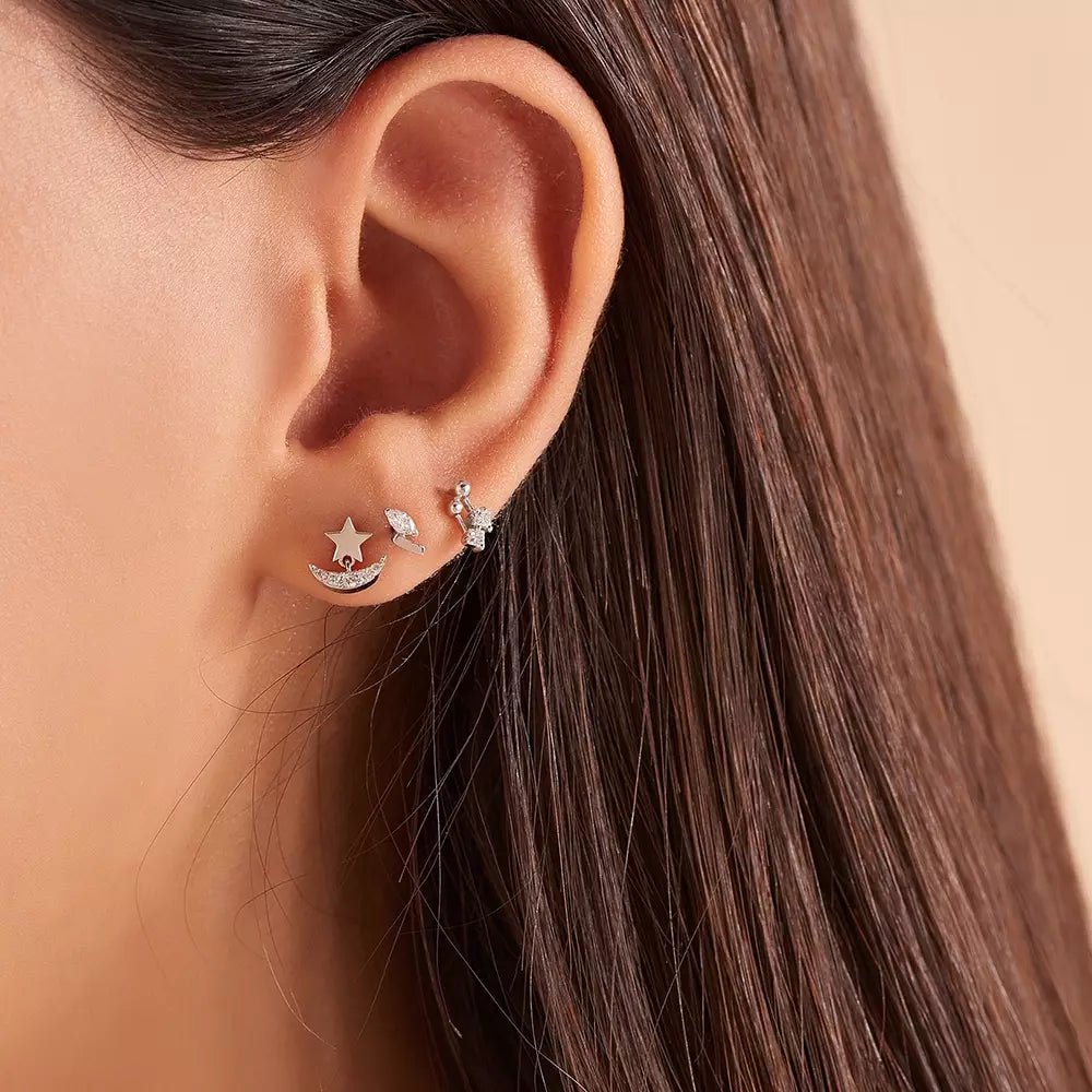 Mini Pulse Prenses Kesim Pırlanta Taşlı Beyaz Altın Tek Küpe