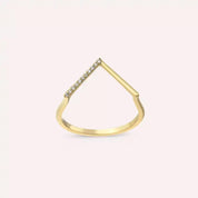 Minimal Pırlanta Taşlı Sarı Altın V Yüzük
