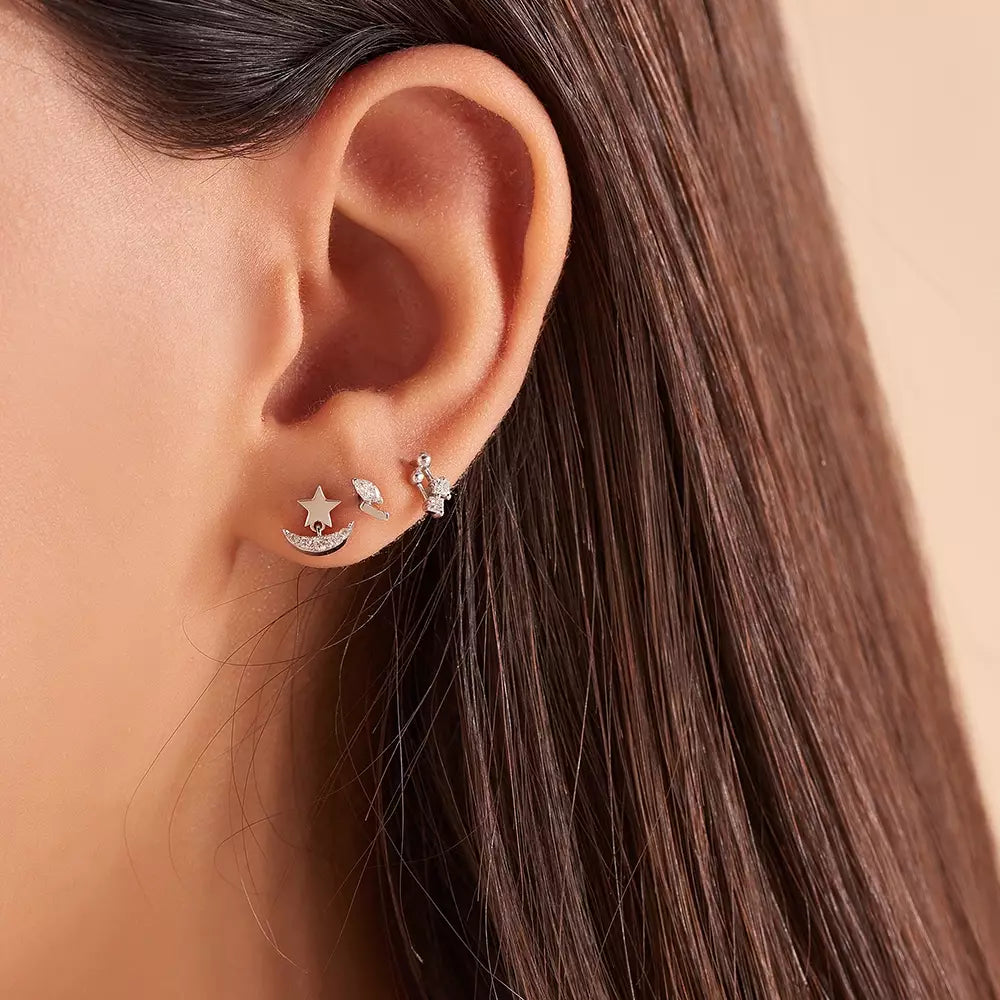 Mira Pırlanta Taşlı Beyaz Altın Tek Küpe