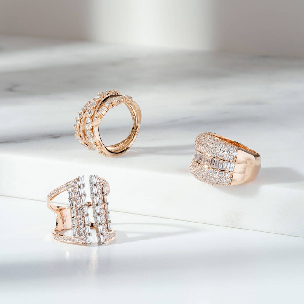 Mireler 1.10 CT Baget Pırlanta Taşlı Rose Altın Yüzük