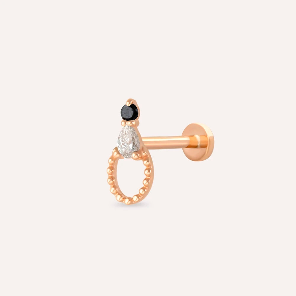 Mirror Siyah Pırlanta Taşlı Rose Altın Piercing