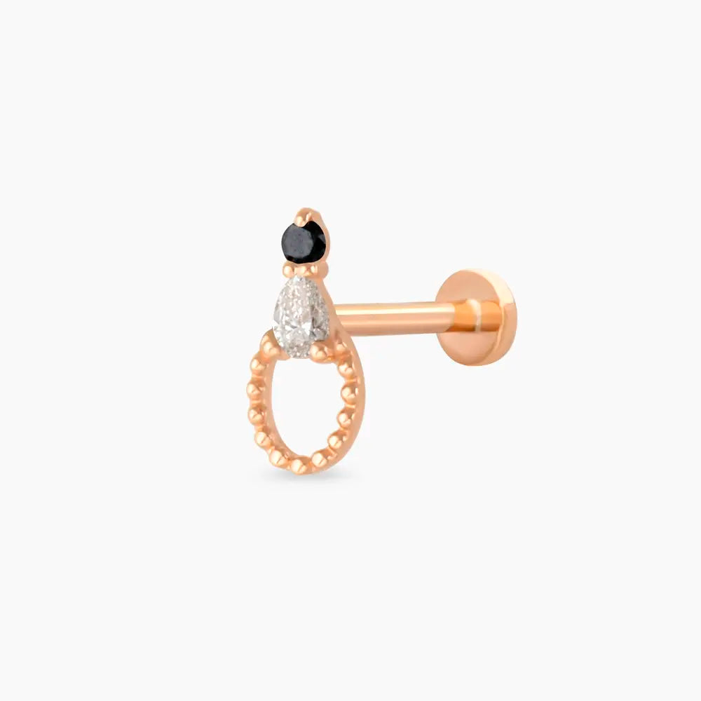 Mirror Siyah Pırlanta Taşlı Rose Altın Piercing