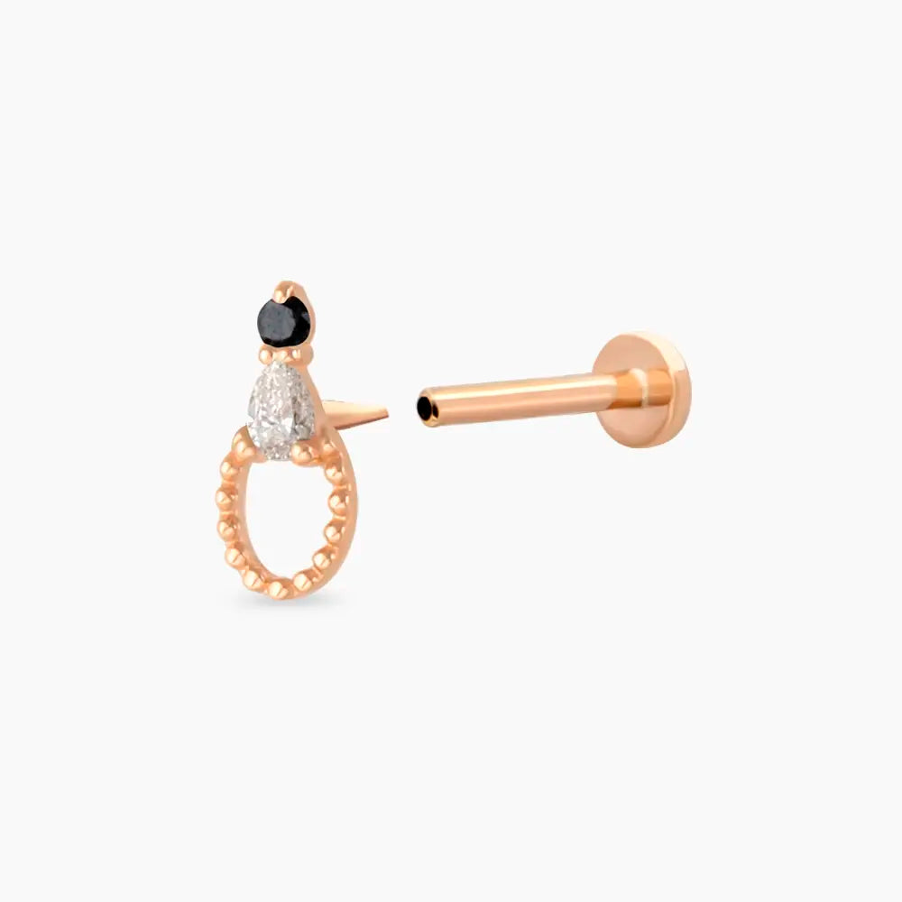 Mirror Siyah Pırlanta Taşlı Rose Altın Piercing