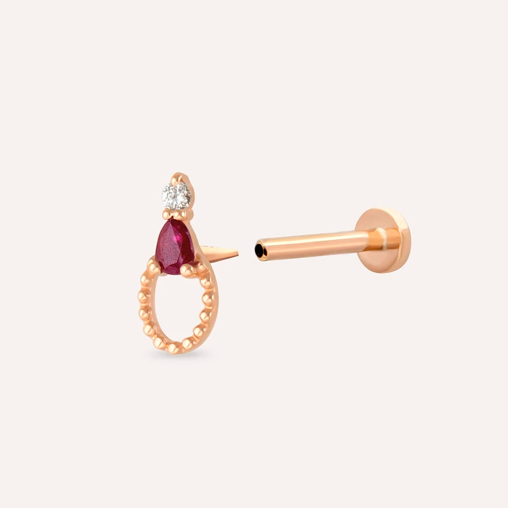 Mirror Yakut ve Pırlanta Taşlı Rose Altın Piercing