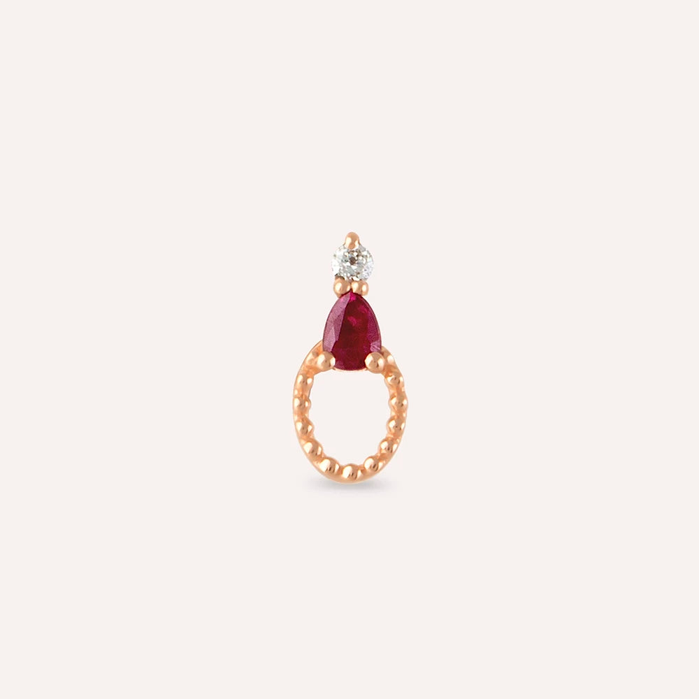 Mirror Yakut ve Pırlanta Taşlı Rose Altın Piercing