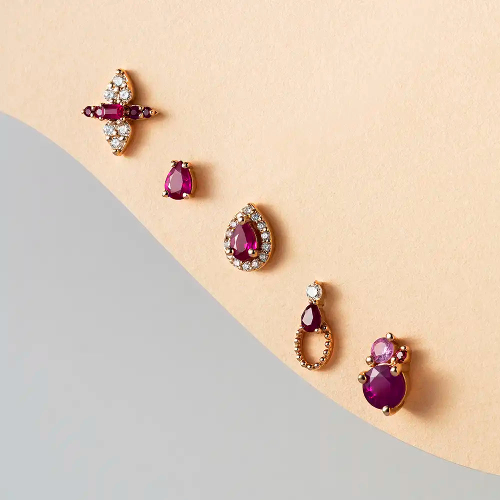 Mirror Yakut ve Pırlanta Taşlı Rose Altın Piercing