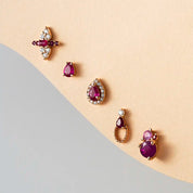 Mirror Yakut ve Pırlanta Taşlı Rose Altın Piercing