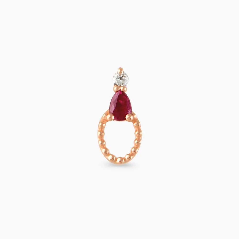 Mirror Yakut ve Pırlanta Taşlı Rose Altın Piercing
