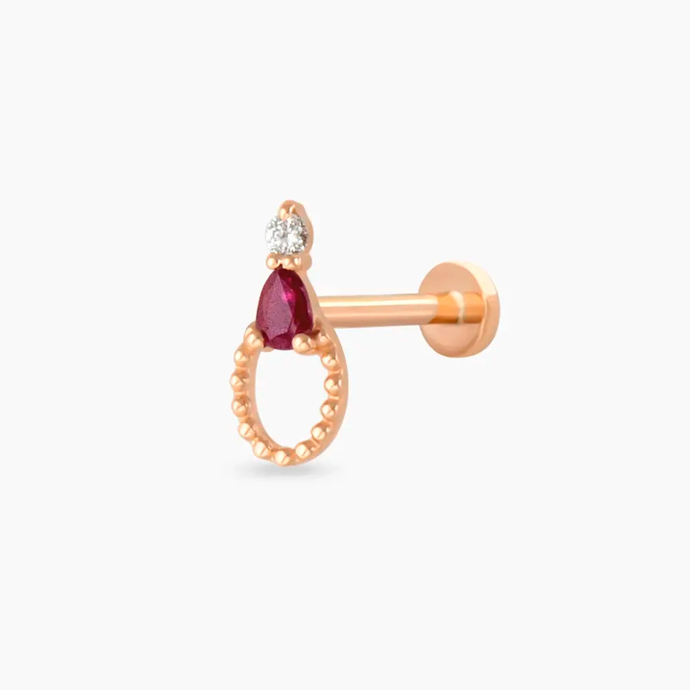 Mirror Yakut ve Pırlanta Taşlı Rose Altın Piercing
