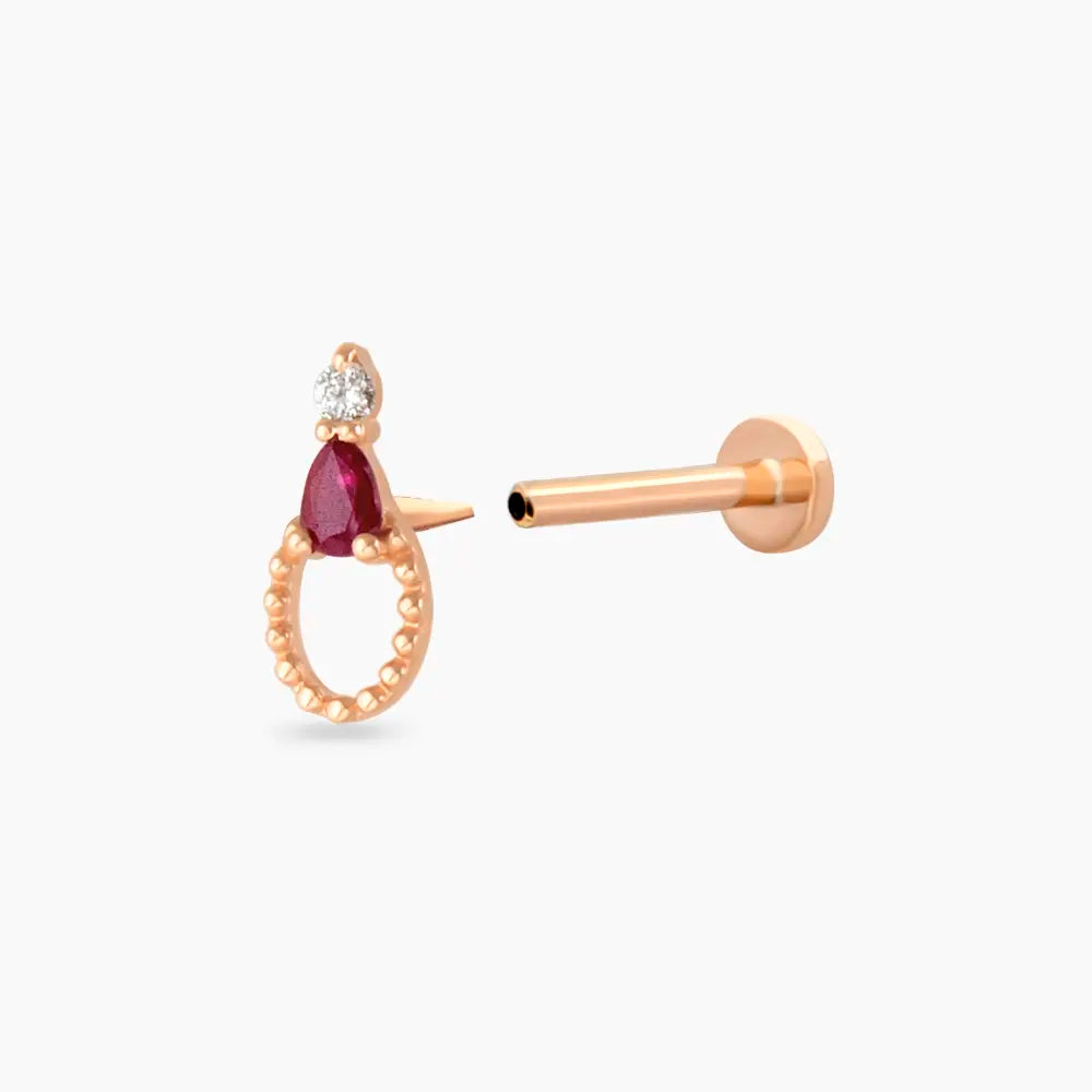 Mirror Yakut ve Pırlanta Taşlı Rose Altın Piercing