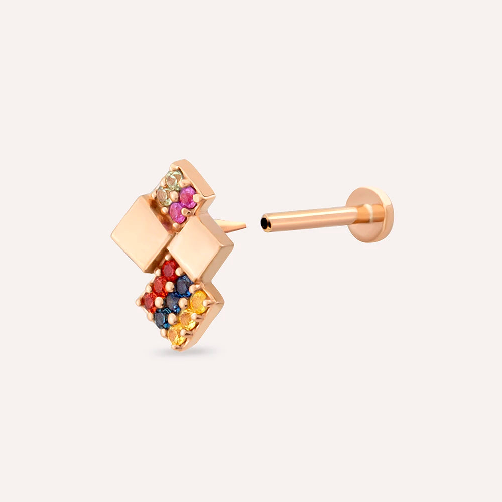 Mitis Multicolor Safir Taşlı Rose Altın Piercing