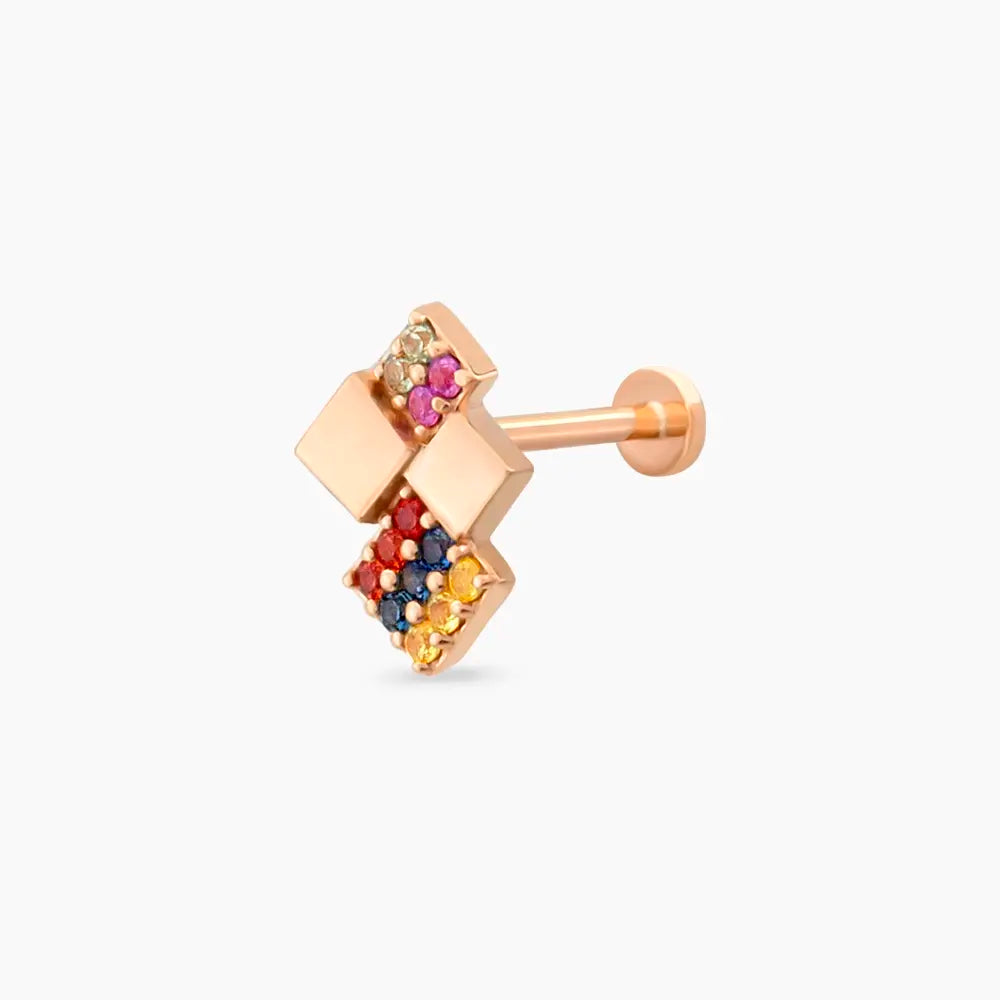 Mitis Multicolor Safir Taşlı Rose Altın Piercing