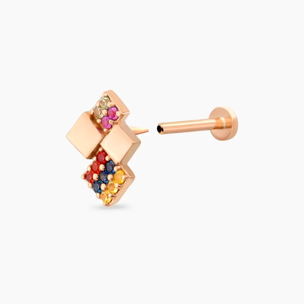 Mitis Multicolor Safir Taşlı Rose Altın Piercing