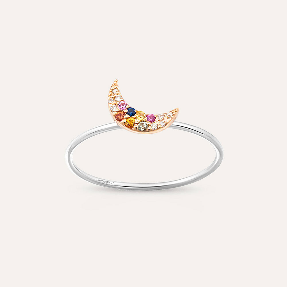 Moon 0.09 CT Multicolor Safir Taşlı Beyaz Altın Yüzük