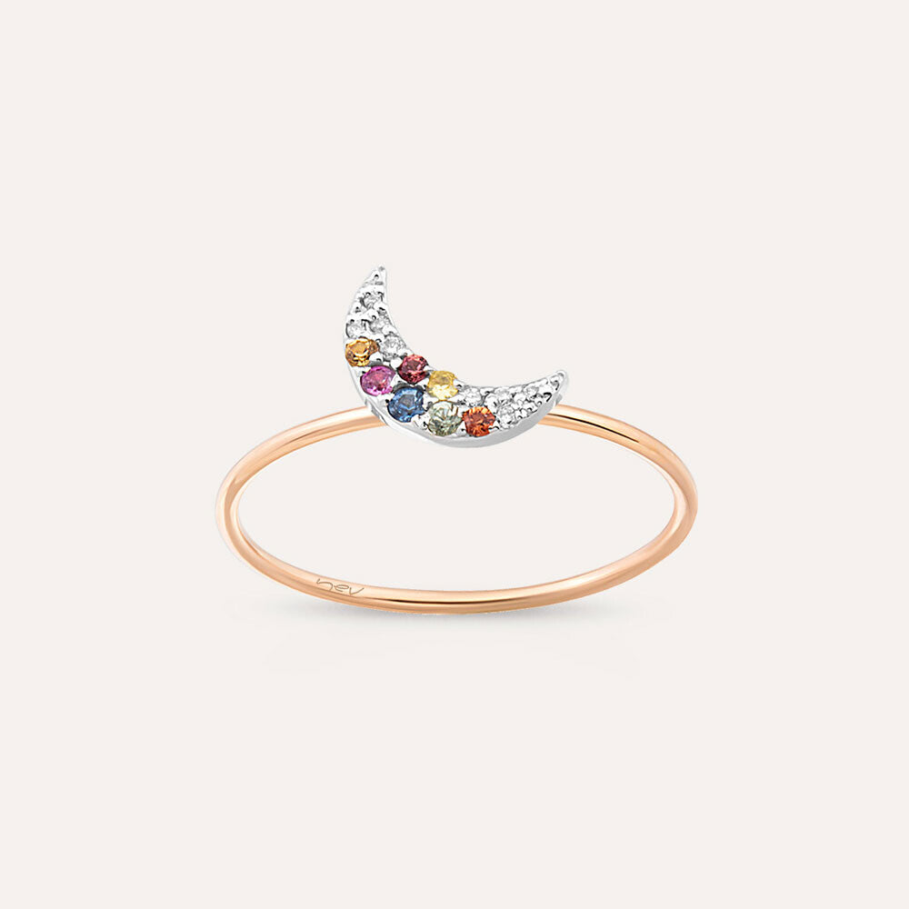 Moon 0.09 CT Multicolor Safir Taşlı Rose Altın Yüzük