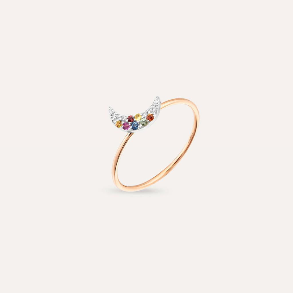 Moon 0.09 CT Multicolor Safir Taşlı Rose Altın Yüzük