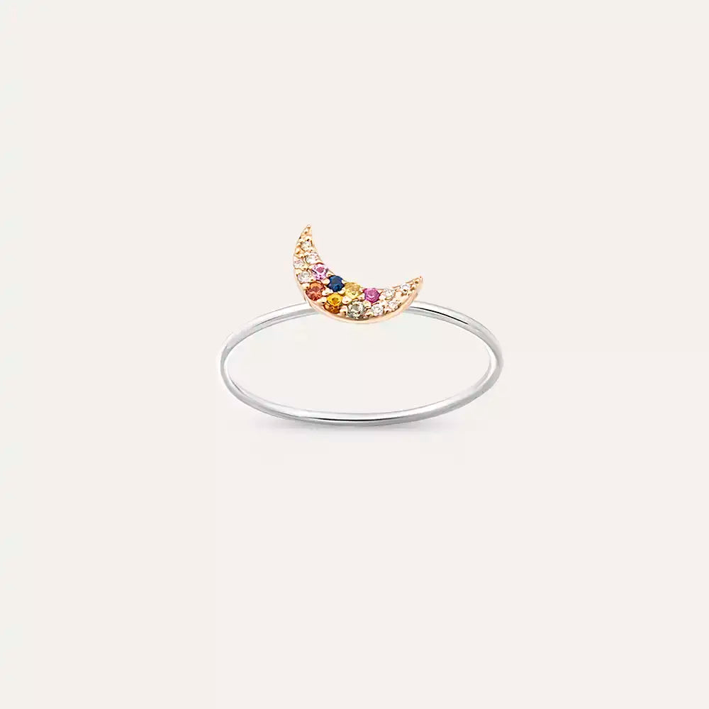Moon 0.09 CT Multicolor Safir Taşlı Beyaz Altın Yüzük