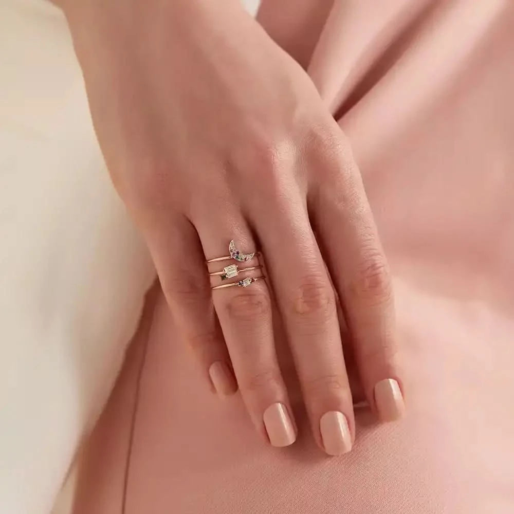 Moon 0.09 CT Multicolor Safir Taşlı Rose Altın Yüzük