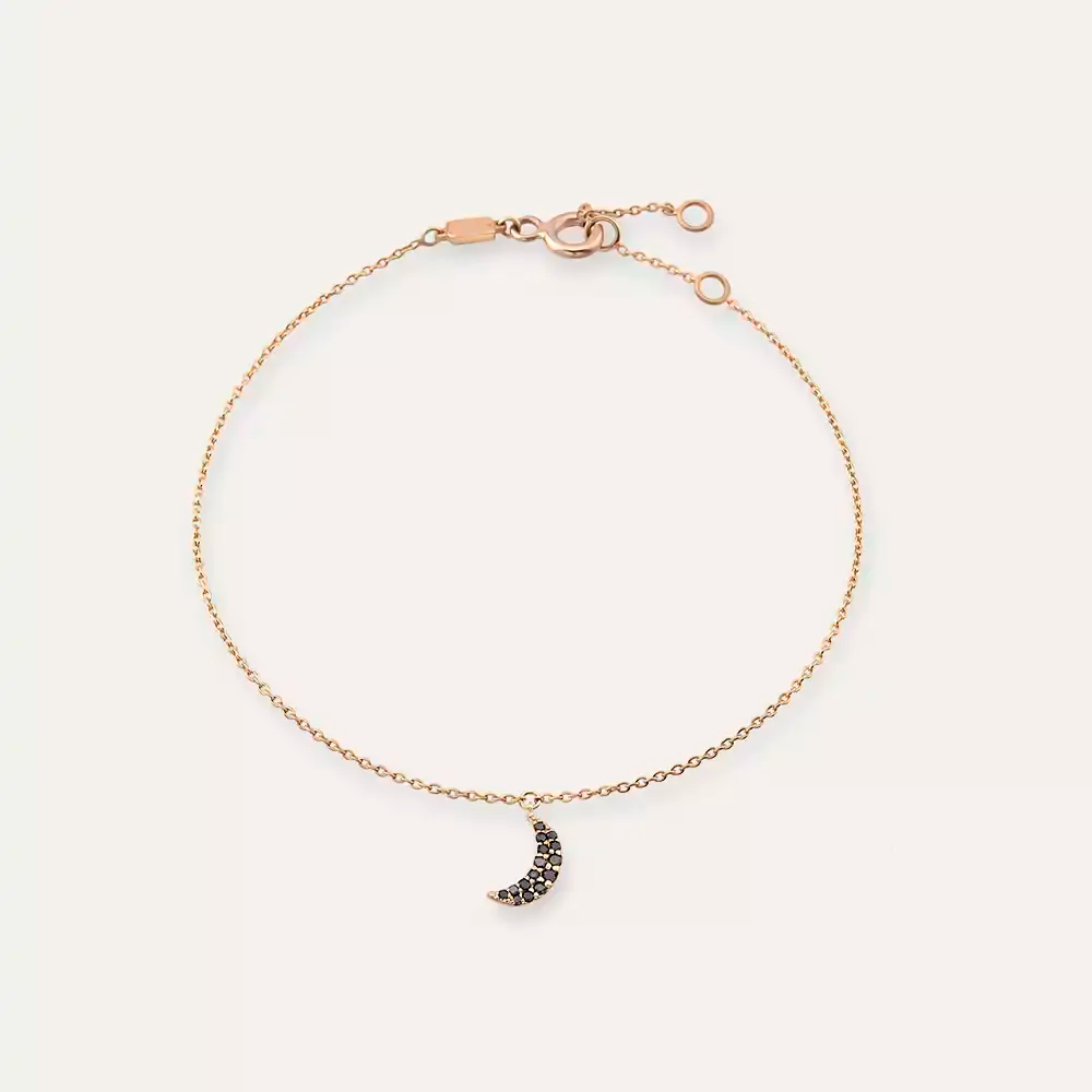 Moon Siyah Pırlanta Taşlı Rose Altın Halhal