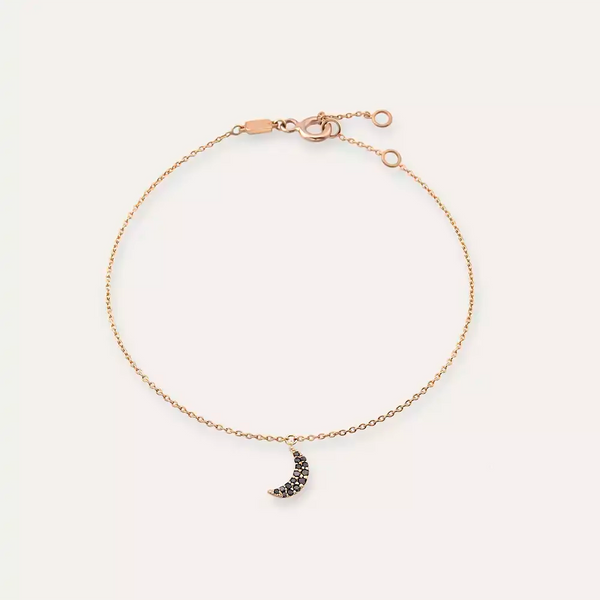 Moon Siyah Pırlanta Taşlı Rose Altın Halhal