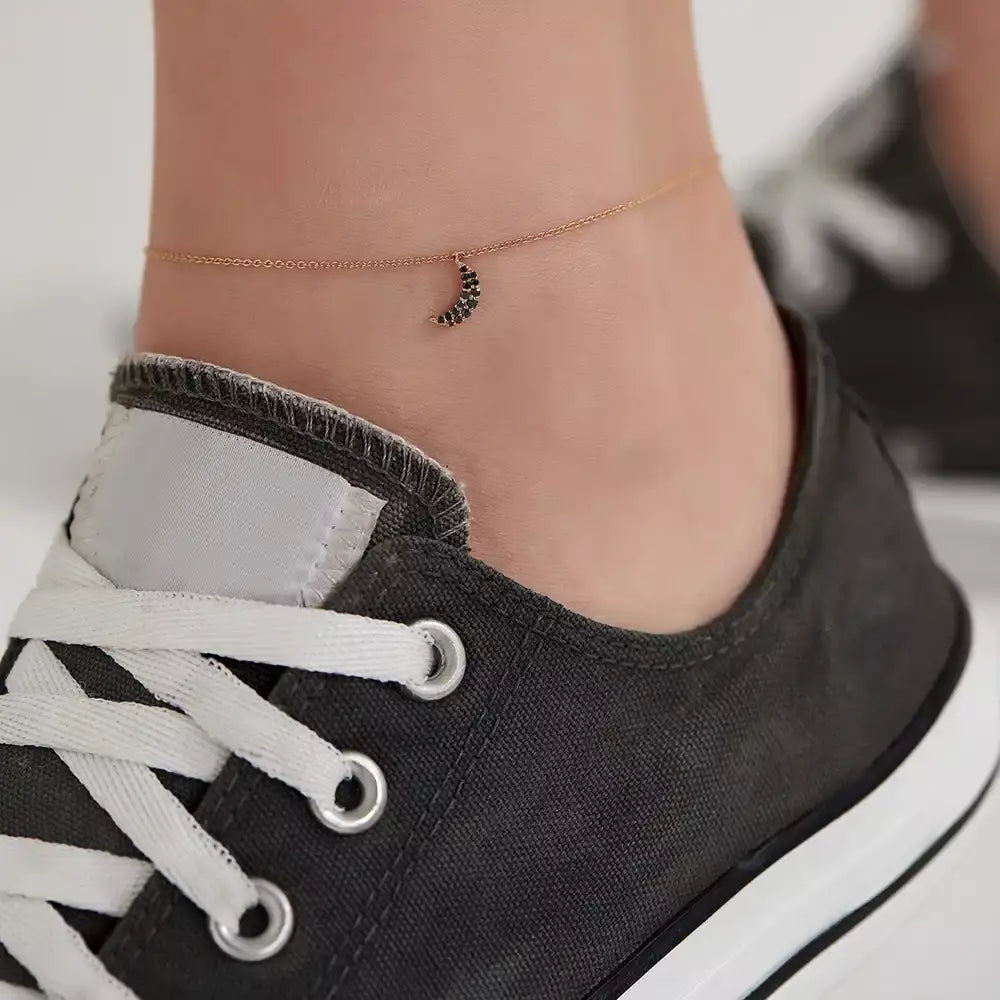 Moon Siyah Pırlanta Taşlı Rose Altın Halhal