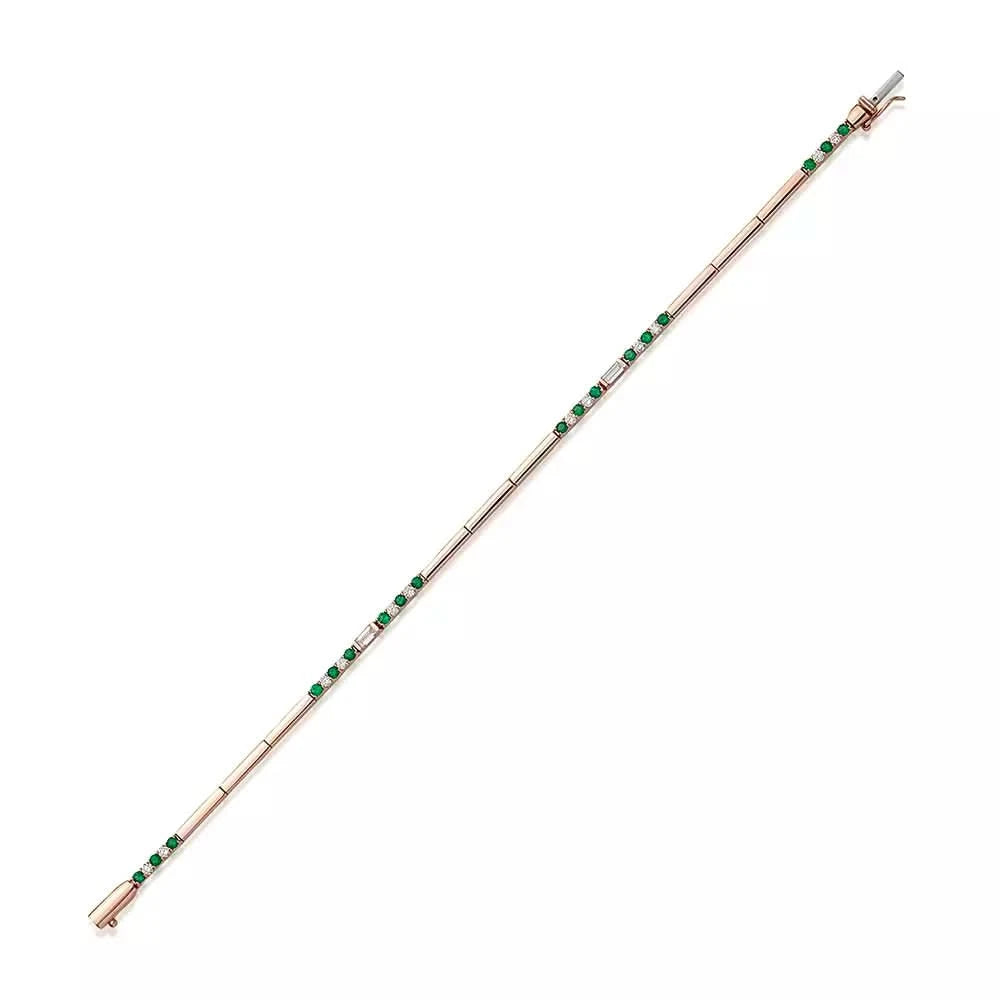 Mosaic 0.84 CT Zümrüt ve Pırlanta Taşlı Rose Altın Suyolu Bileklik