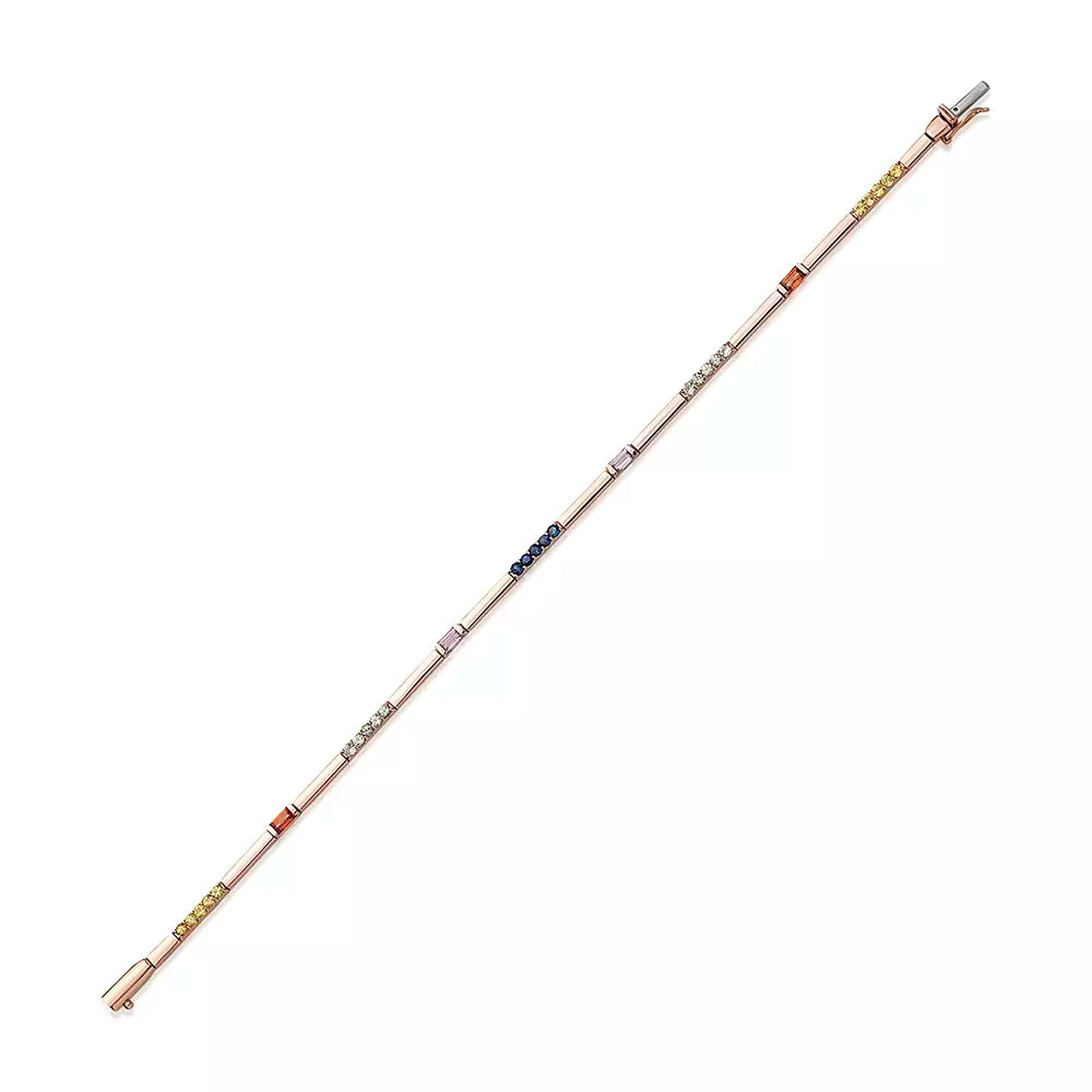 Mosaic 1.42 CT Multicolor Safir Taşlı Rose Altın Suyolu Bileklik