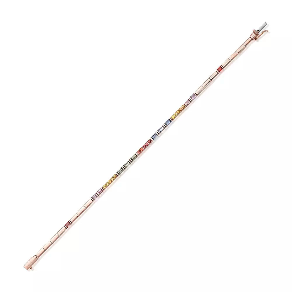 Mosaic 2.00 CT Multicolor Safir Taşlı Rose Altın Suyolu Bileklik