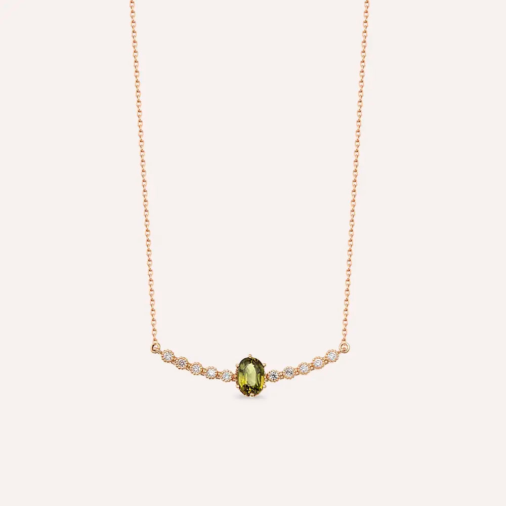 Moss 1.29 CT Green Safir ve Pırlanta Taşlı Rose Altın Kolye