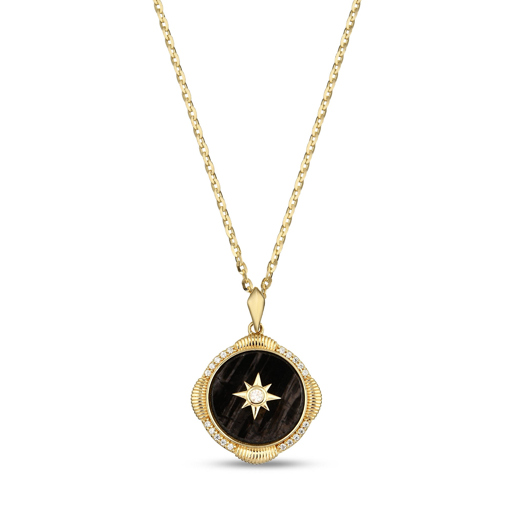 14 Ayar Taşlı Kutup Yıldızı Madalyon Altın Kolye