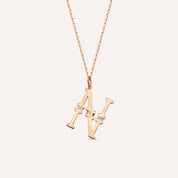 N Harf 0.04 CT Baget Pırlanta Taşlı Rose Altın Kolye