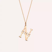 N Harf 0.04 CT Baget Pırlanta Taşlı Rose Altın Kolye