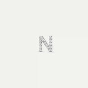 N Harf Pırlanta Taşlı Beyaz Altın Tek Küpe