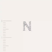 N Harf Pırlanta Taşlı Beyaz Altın Tek Küpe