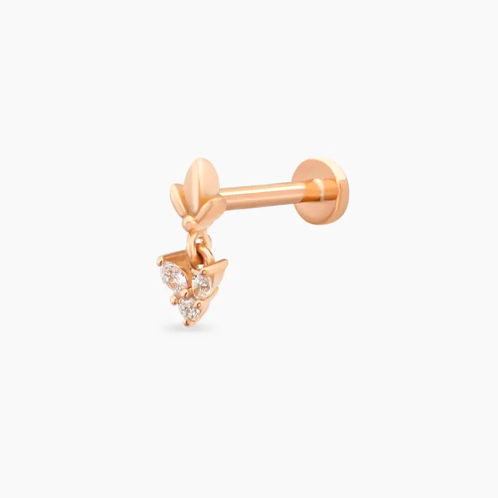 Navi Pırlanta Taşlı Rose Altın Piercing