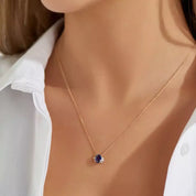 Navy Safir ve Pırlanta Taşlı Rose Altın Kolye