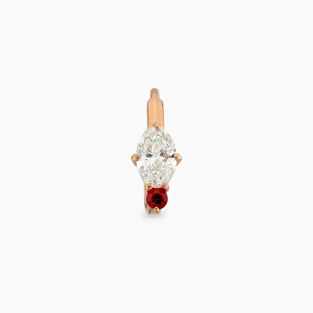 Nell 0.26 CT Red Safir ve Oval Kesim Pırlanta Taşlı Halka Piercing
