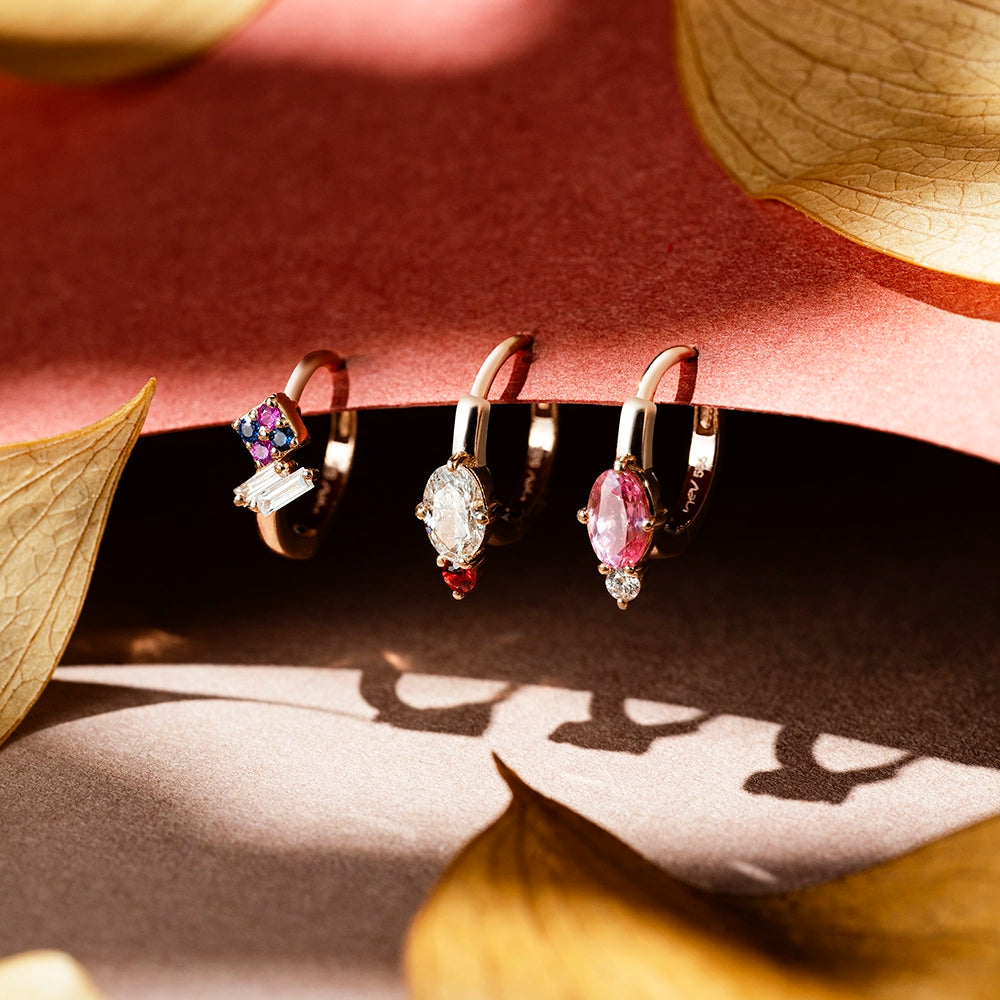 Nell 0.38 CT Purple Safir ve Pırlanta Taşlı Rose Altın Halka Piercing