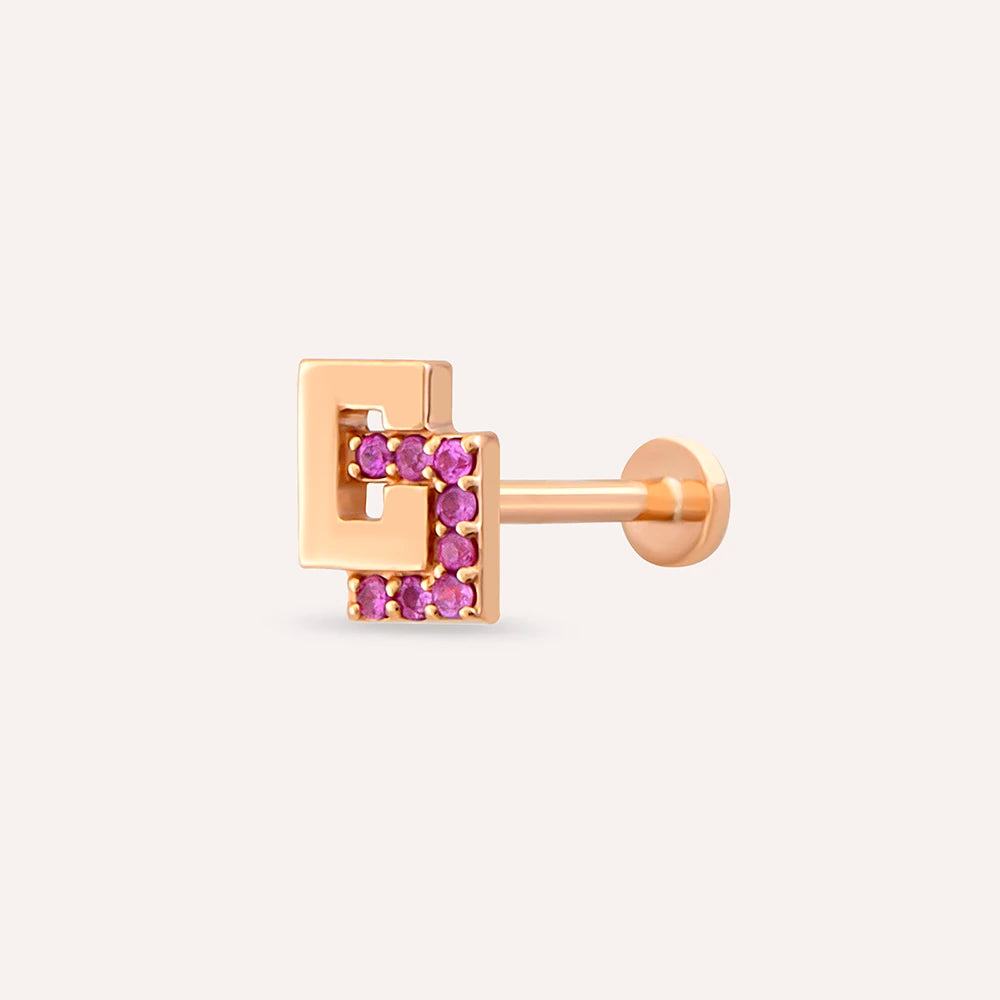 Nest Pink Safir Taşlı Rose Altın Piercing