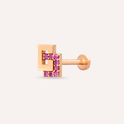 Nest Pink Safir Taşlı Rose Altın Piercing