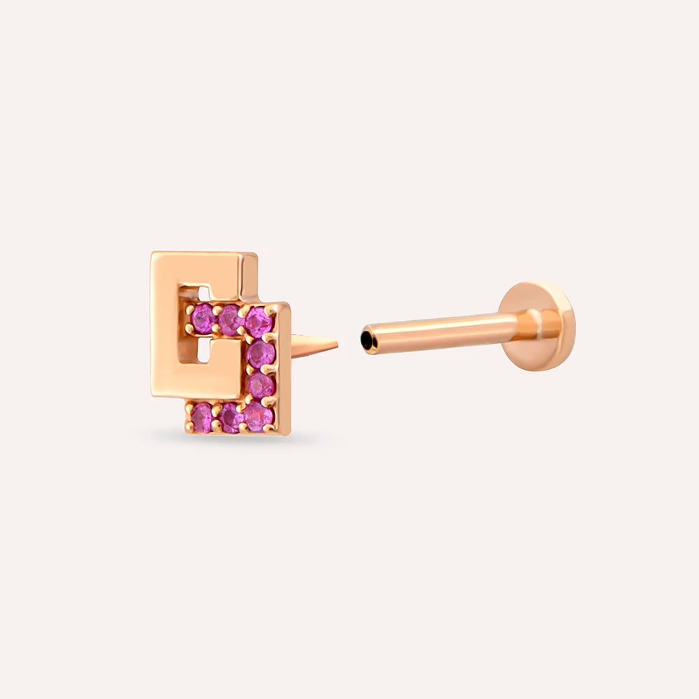 Nest Pink Safir Taşlı Rose Altın Piercing