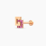 Nest Pink Safir Taşlı Rose Altın Piercing