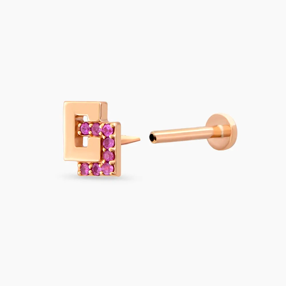 Nest Pink Safir Taşlı Rose Altın Piercing