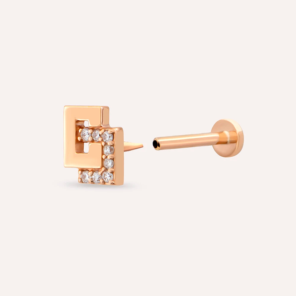 Nest Pırlanta Taşlı Rose Altın Piercing