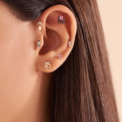 Block Pırlanta Taşlı Rose Altın Tek Küpe